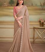 chikoo satin pattern georgette saree with tussar silk blend blouse 