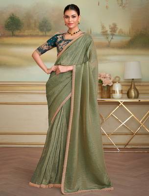 pista green gold georgette saree with georgette work blouse  1