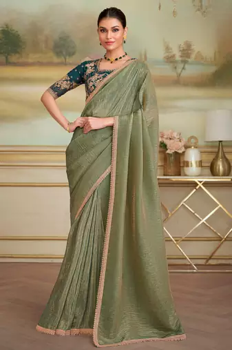 pista green gold georgette saree with georgette work blouse 
