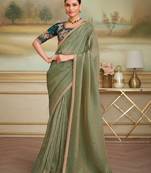 pista green gold georgette saree with georgette work blouse 