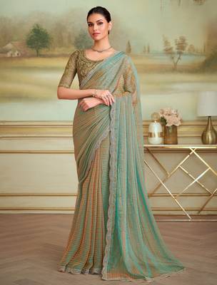 blossom georgette pattern saree with tussar silk blend blouse  1