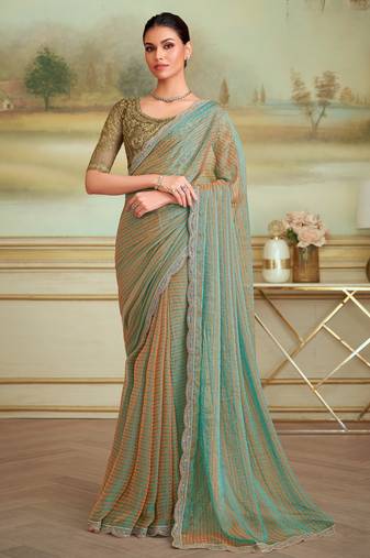 blossom georgette pattern saree with tussar silk blend blouse 