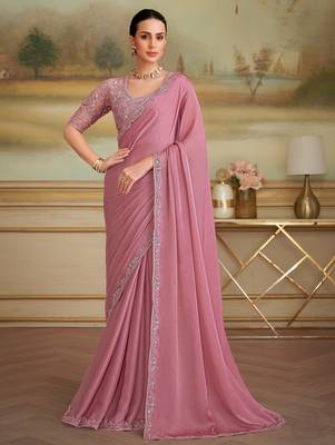 onion pink sparkle georgette saree with tussar silk blend blouse  1