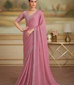 onion pink sparkle georgette saree with tussar silk blend blouse 