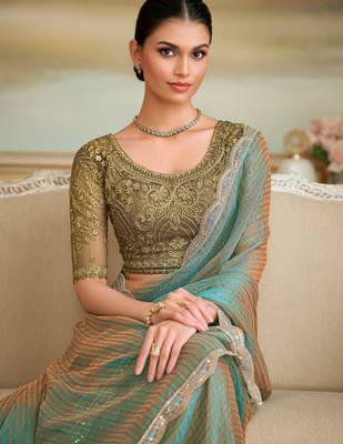 blossom georgette pattern saree with tussar silk blend blouse  2