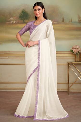 white sparkle georgette saree with tussar silk blend blouse 