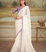 white sparkle georgette saree with tussar silk blend blouse 