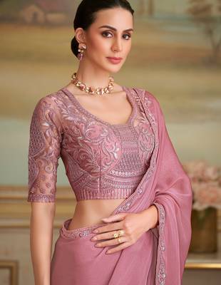 onion pink sparkle georgette saree with tussar silk blend blouse  2