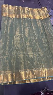 Light blue Jaccard tissue silk Blend banarasi saree with blouse 4
