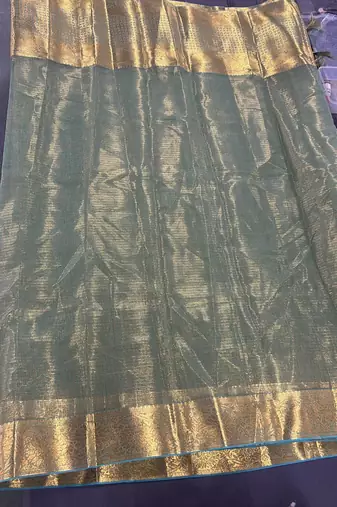 Light blue Jaccard tissue silk Blend banarasi saree with blouse