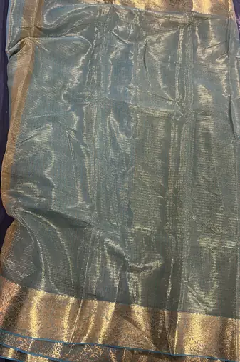 Light blue Jaccard tissue silk Blend banarasi saree with blouse