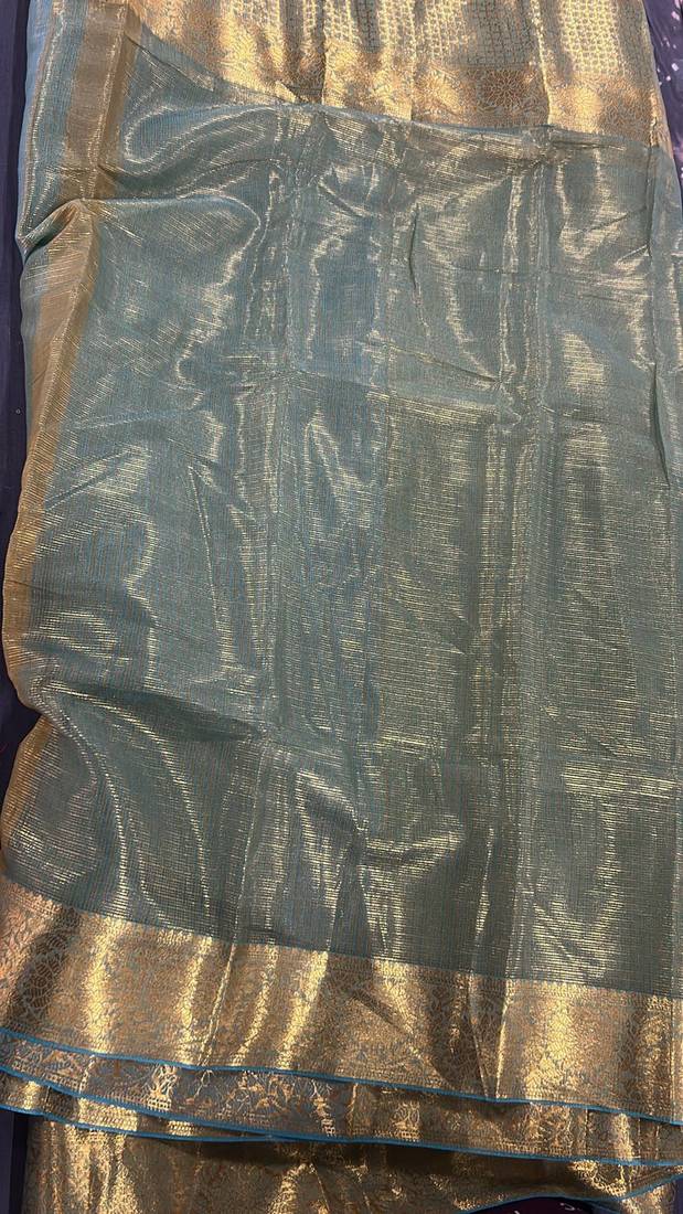 Light blue Jaccard tissue silk Blend banarasi saree with blouse