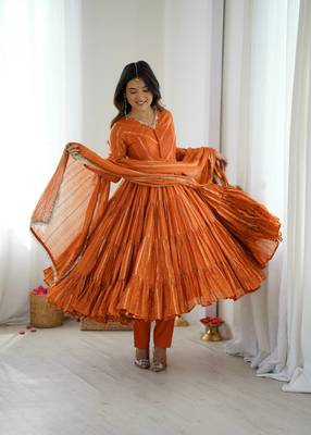 mirror work handcrafted indian outfit anarkali with dupatta 1