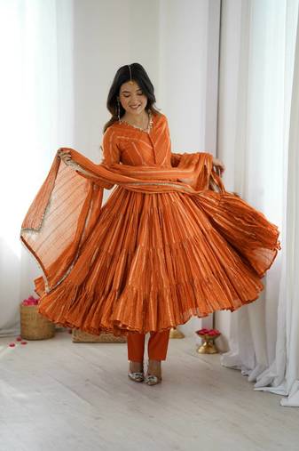 Mirror Work Handcrafted Indian Outfit Anarkali WiTh Dupatta