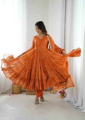 mirror work handcrafted indian outfit anarkali with dupatta 2