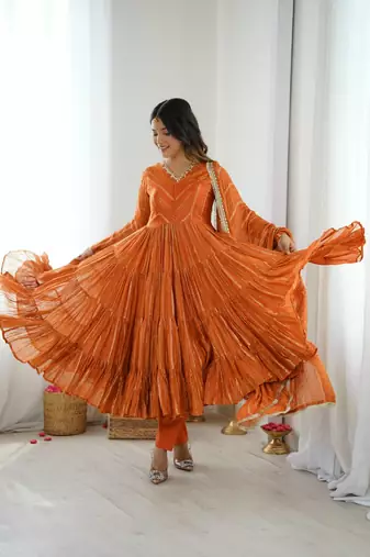 mirror work handcrafted indian outfit anarkali with dupatta