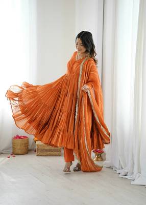 mirror work handcrafted indian outfit anarkali with dupatta 3