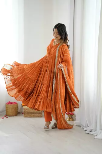mirror work handcrafted indian outfit anarkali with dupatta