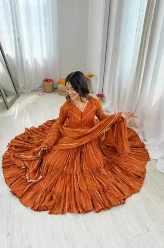 mirror work handcrafted indian outfit anarkali with dupatta