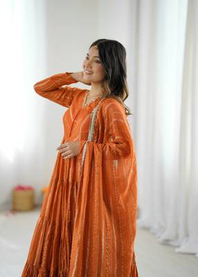 mirror work handcrafted indian outfit anarkali with dupatta 5