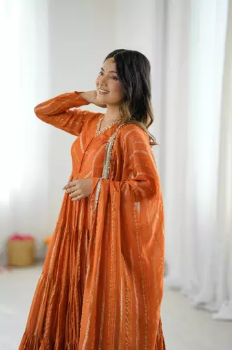 mirror work handcrafted indian outfit anarkali with dupatta