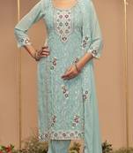Light sea green color embroideried faux georgette semi stitched salwar suit