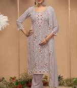 Light chiku color embroideried faux georgette semi stitched salwar suit
