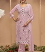 Light pink color embroideried faux georgette semi stitched salwar suit