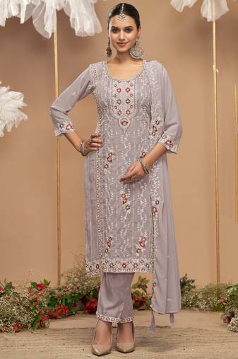 Light chiku color embroideried faux georgette semi stitched salwar suit