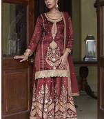 maroon simmer silk embroidered & handwork designer  Palazzo suit