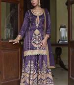 violet simmer silk embroidered & handwork designer  Palazzo suit