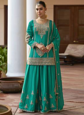 chinon silk embroidered & handwork designer Palazzo suit 1