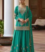 chinon silk embroidered & handwork designer  Palazzo suit