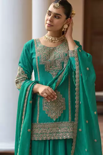 chinon silk embroidered & handwork designer Palazzo suit