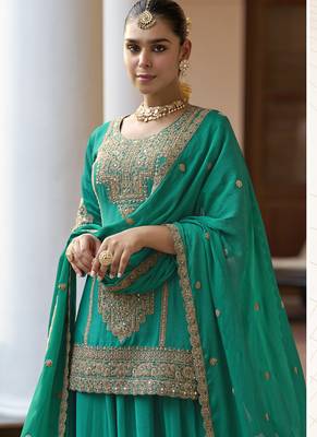 chinon silk embroidered & handwork designer Palazzo suit 4