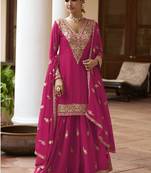 Pink chinon silk embroidered & handwork designer  Palazzo suit