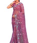 Pink coloe embroidered net designer saree with un-stitch blouse