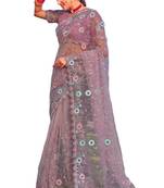 Levender coloe embroidered net designer saree with un-stitch blouse