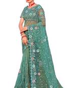 Sky blue coloe embroidered net designer saree with un-stitch blouse