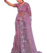 Light pink coloe embroidered net designer saree with un-stitch blouse