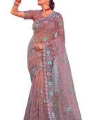 Rani pink coloe embroidered net designer saree with un-stitch blouse