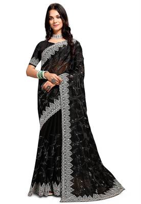 black coloe embroidered orgenza designer saree with un-stitch blouse 1
