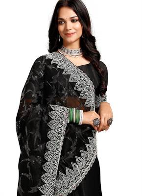black coloe embroidered orgenza designer saree with un-stitch blouse 2