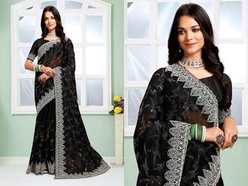 black coloe embroidered orgenza designer saree with un-stitch blouse 3