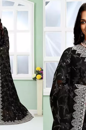 black coloe embroidered orgenza designer saree with un-stitch blouse