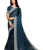 blue coloe embroidered orgenza designer saree with un-stitch blouse