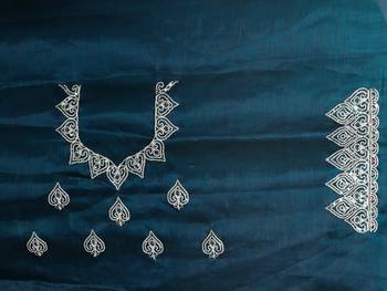 blue coloe embroidered orgenza designer saree with un-stitch blouse 4