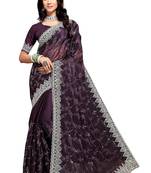 purple coloe embroidered orgenza designer saree with un-stitch blouse