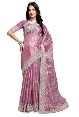 pink coloe embroidered orgenza designer saree with un-stitch blouse 1