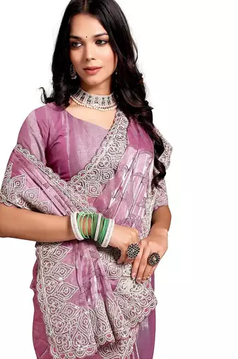 pink coloe embroidered orgenza designer saree with un-stitch blouse